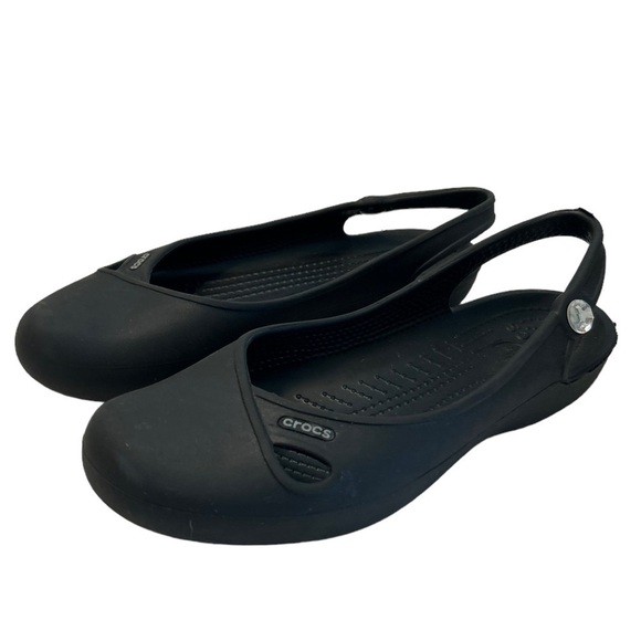 Crocs Olivia Black Jeweled Slingbacks Slip On Ballet Flats Rubber Size 7 - Picture 2 of 9